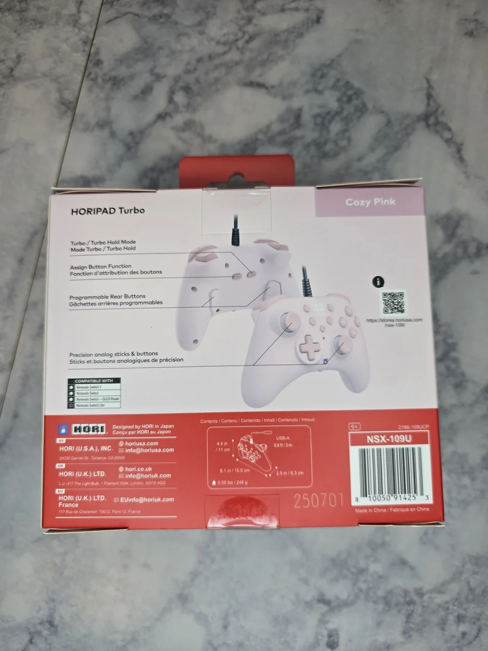 Nintendo Switch 2 Wired Controller Pink Horipad Turbo